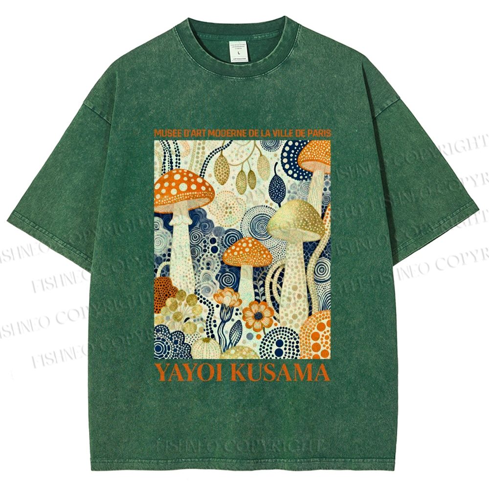 Unisex Yayoi Kusama Mushroom Printed Washed Tee