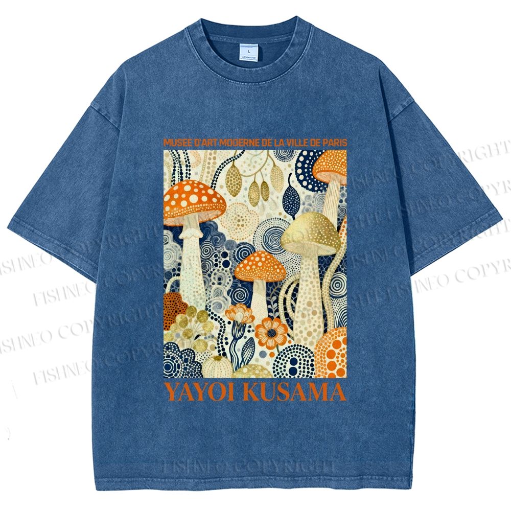 Unisex Yayoi Kusama Mushroom Printed Washed Tee
