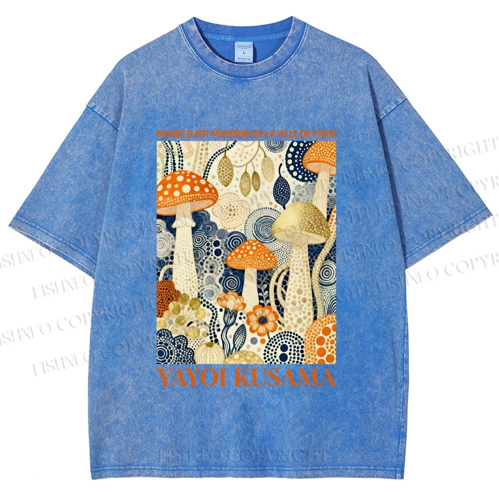 Unisex Yayoi Kusama Mushroom Printed Washed Tee