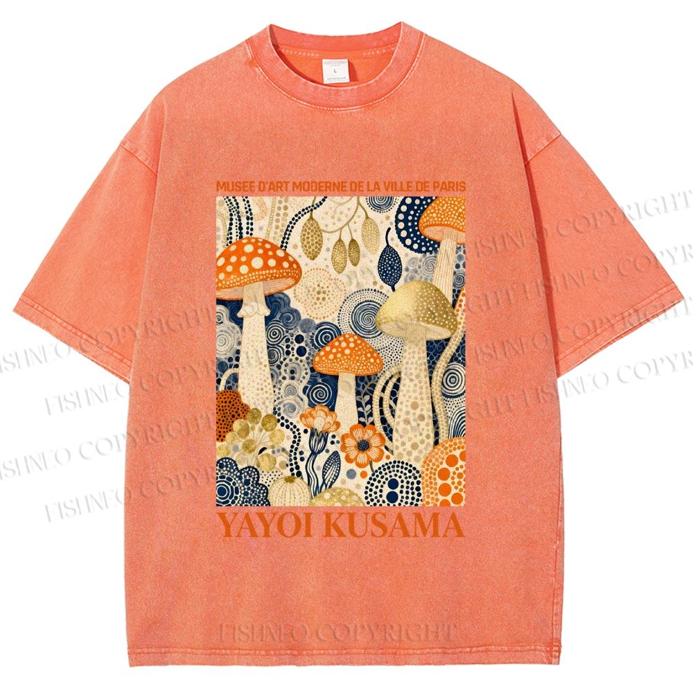 Unisex Yayoi Kusama Mushroom Printed Washed Tee
