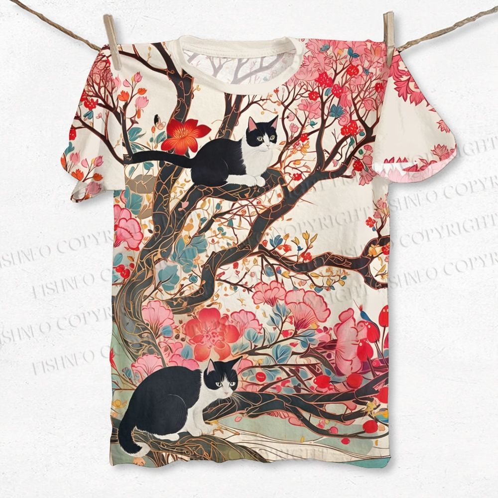 Unisex Cats in Flower Vintage Printed Classic T-shirt