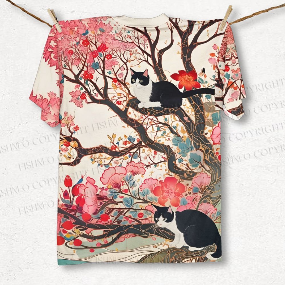 Unisex Cats in Flower Vintage Printed Classic T-shirt