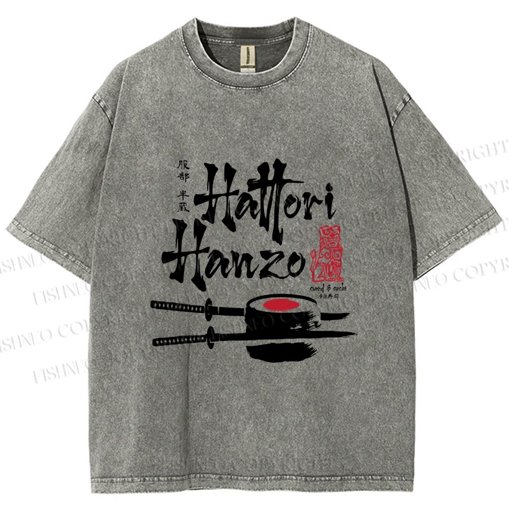 Unisex Hattori Hanzo Sushi Graffiti Printed Washed Tee