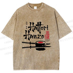 Unisex Hattori Hanzo Sushi Graffiti Printed Washed Tee