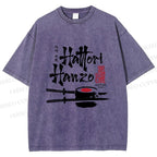 Unisex Hattori Hanzo Sushi Graffiti Printed Washed Tee