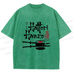 Unisex Hattori Hanzo Sushi Graffiti Printed Washed Tee