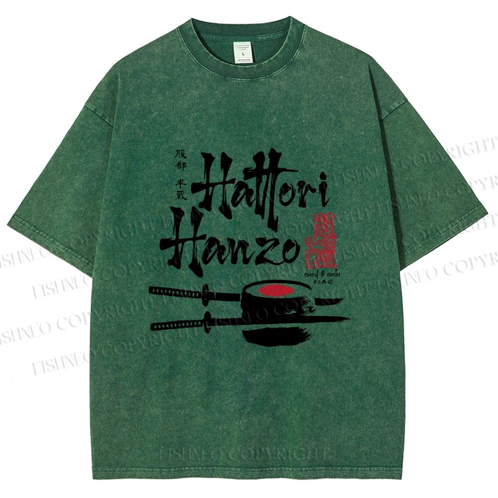 Unisex Hattori Hanzo Sushi Graffiti Printed Washed Tee
