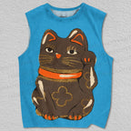 Unisex Lucky Cat Printed Tank Top