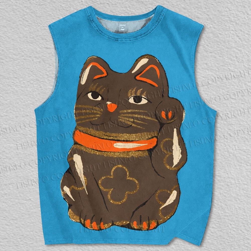 Unisex Lucky Cat Printed Tank Top