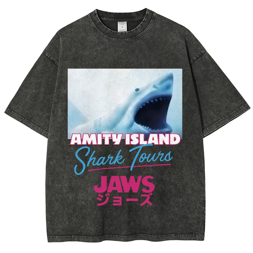BIg Shark Amity Island Shark Tours Vintage Washed T-shirt