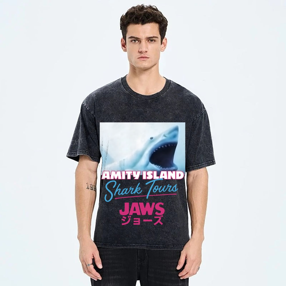BIg Shark Amity Island Shark Tours Vintage Washed T-shirt