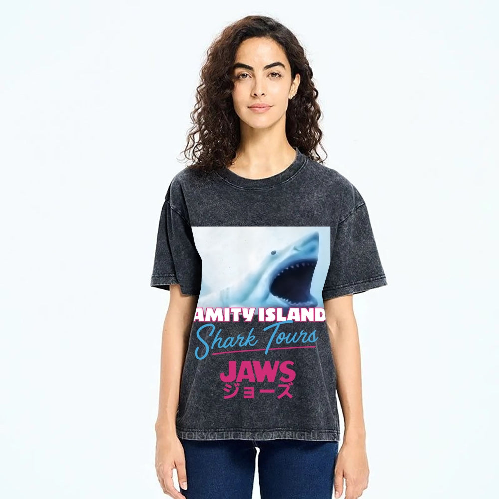BIg Shark Amity Island Shark Tours Vintage Washed T-shirt