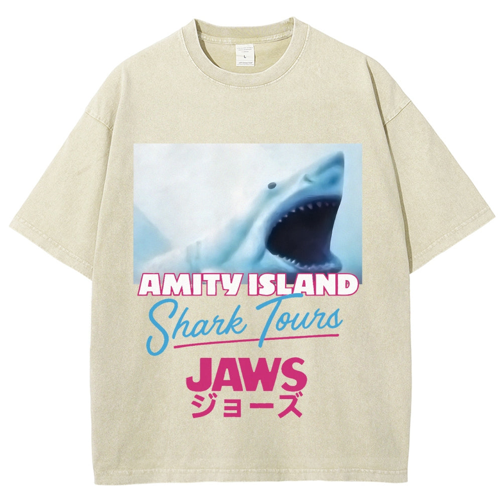 BIg Shark Amity Island Shark Tours Vintage Washed T-shirt