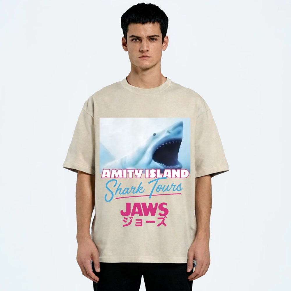 BIg Shark Amity Island Shark Tours Vintage Washed T-shirt