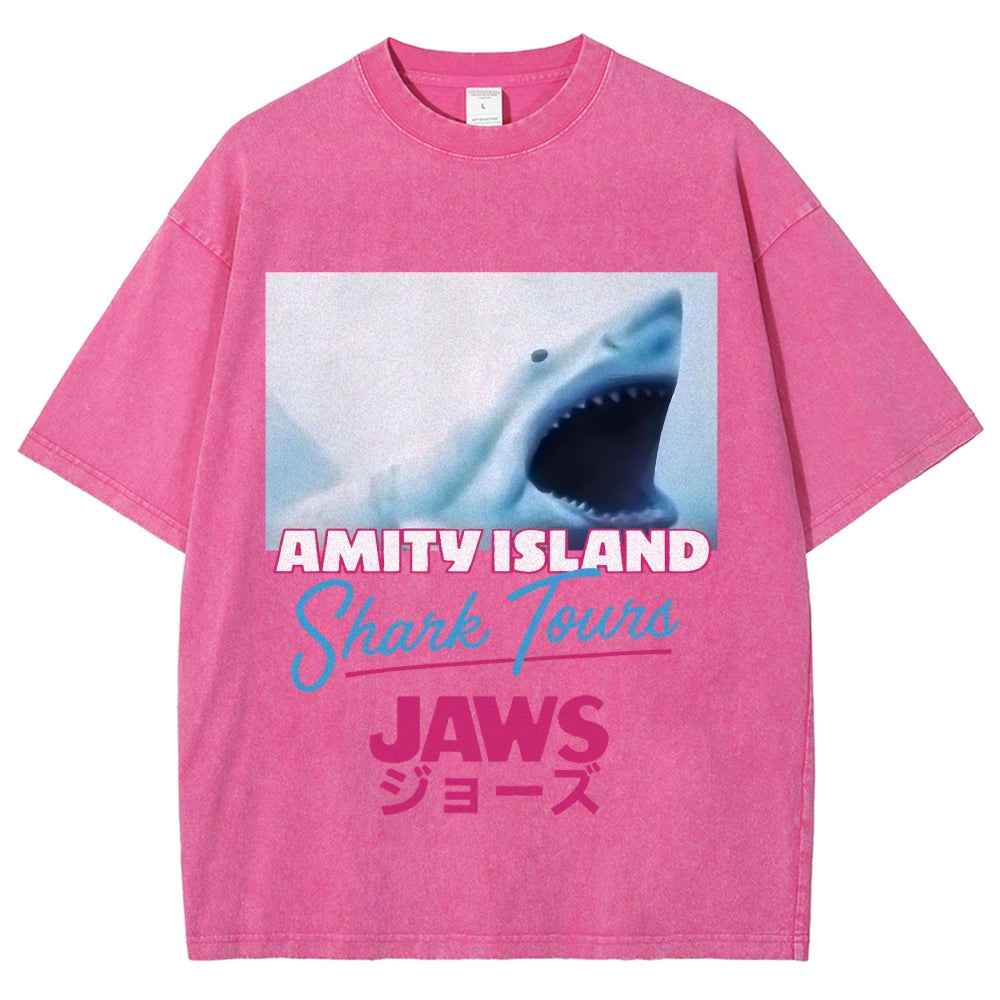 BIg Shark Amity Island Shark Tours Vintage Washed T-shirt