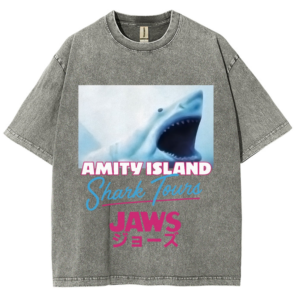 BIg Shark Amity Island Shark Tours Vintage Washed T-shirt