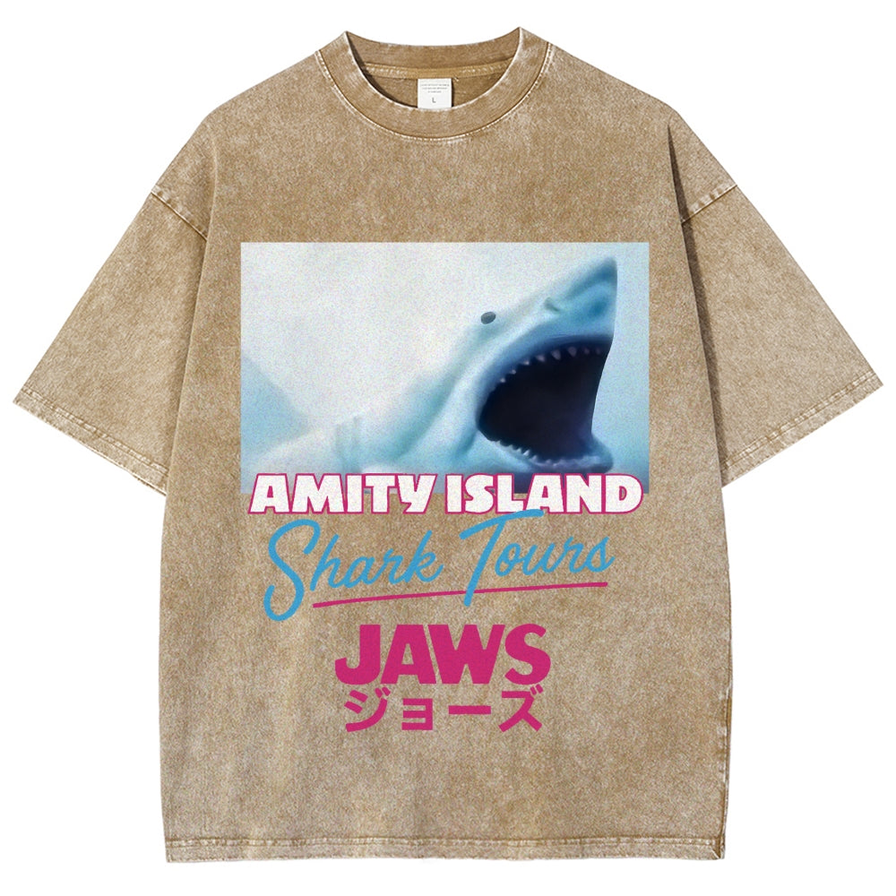 BIg Shark Amity Island Shark Tours Vintage Washed T-shirt