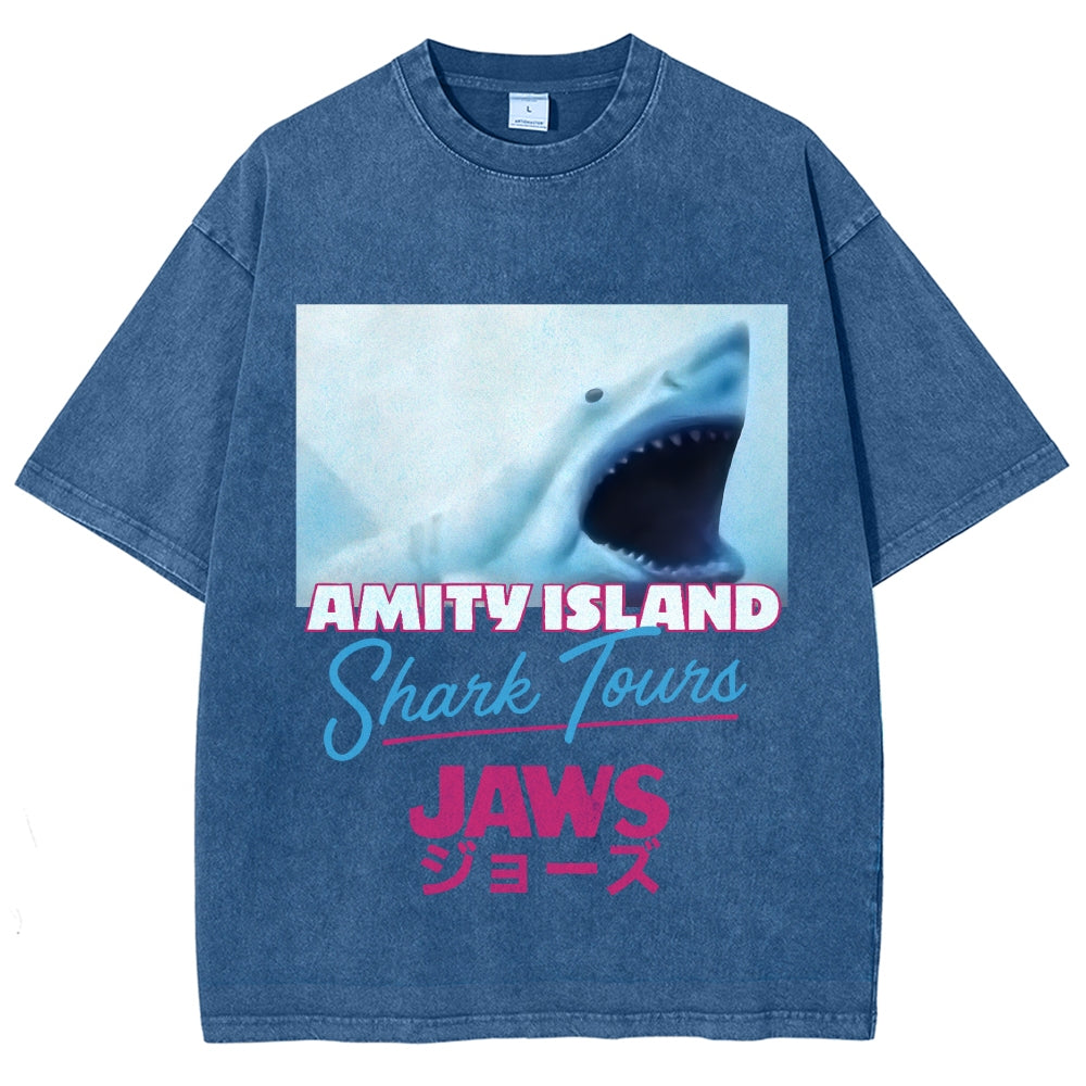 BIg Shark Amity Island Shark Tours Vintage Washed T-shirt