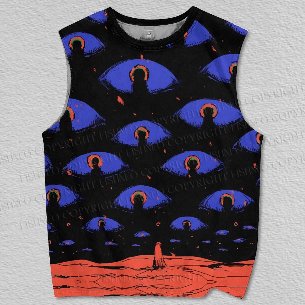 Unisex Spooky Eyes in Sky Printed Tank Top