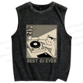 Unisex Best Cat DJ Ever Printed Washed Tank Top