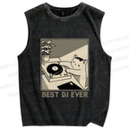 Unisex Best Cat DJ Ever Printed Washed Tank Top