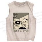 Unisex Best Cat DJ Ever Printed Washed Tank Top