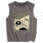 Unisex Best Cat DJ Ever Printed Washed Tank Top