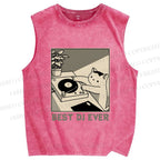 Unisex Best Cat DJ Ever Printed Washed Tank Top