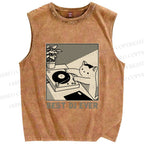 Unisex Best Cat DJ Ever Printed Washed Tank Top