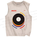 Unisex Vinyl Record Bauhaus Design Printed Washed Tank Top