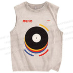 Unisex Vinyl Record Bauhaus Design Printed Washed Tank Top