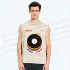 Unisex Vinyl Record Bauhaus Design Printed Washed Tank Top