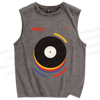 Unisex Vinyl Record Bauhaus Design Printed Washed Tank Top