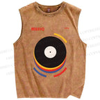 Unisex Vinyl Record Bauhaus Design Printed Washed Tank Top