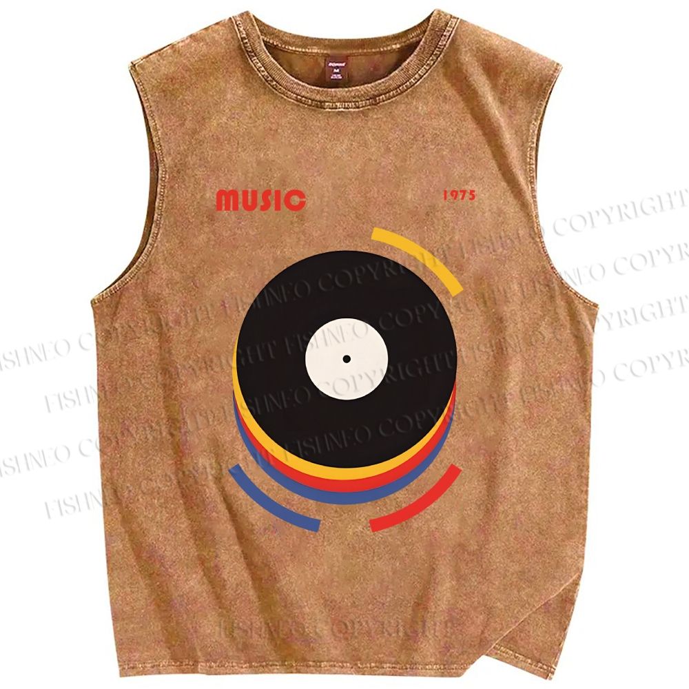 Unisex Vinyl Record Bauhaus Design Printed Washed Tank Top