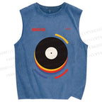Unisex Vinyl Record Bauhaus Design Printed Washed Tank Top