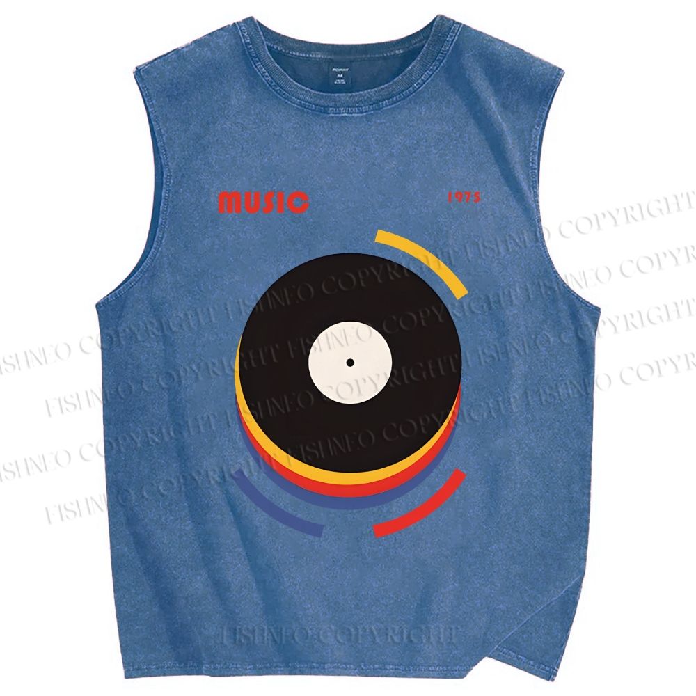 Unisex Vinyl Record Bauhaus Design Printed Washed Tank Top