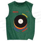 Unisex Vinyl Record Bauhaus Design Printed Washed Tank Top