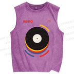 Unisex Vinyl Record Bauhaus Design Printed Washed Tank Top
