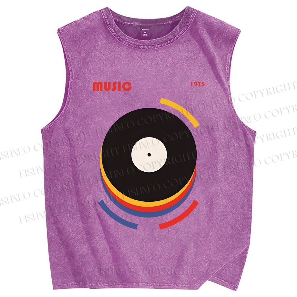 Unisex Vinyl Record Bauhaus Design Printed Washed Tank Top