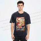 Unisex Vintage Japanese Ukiyo-e Fox Printed Washed Tee