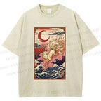 Unisex Vintage Japanese Ukiyo-e Fox Printed Washed Tee