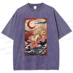 Unisex Vintage Japanese Ukiyo-e Fox Printed Washed Tee
