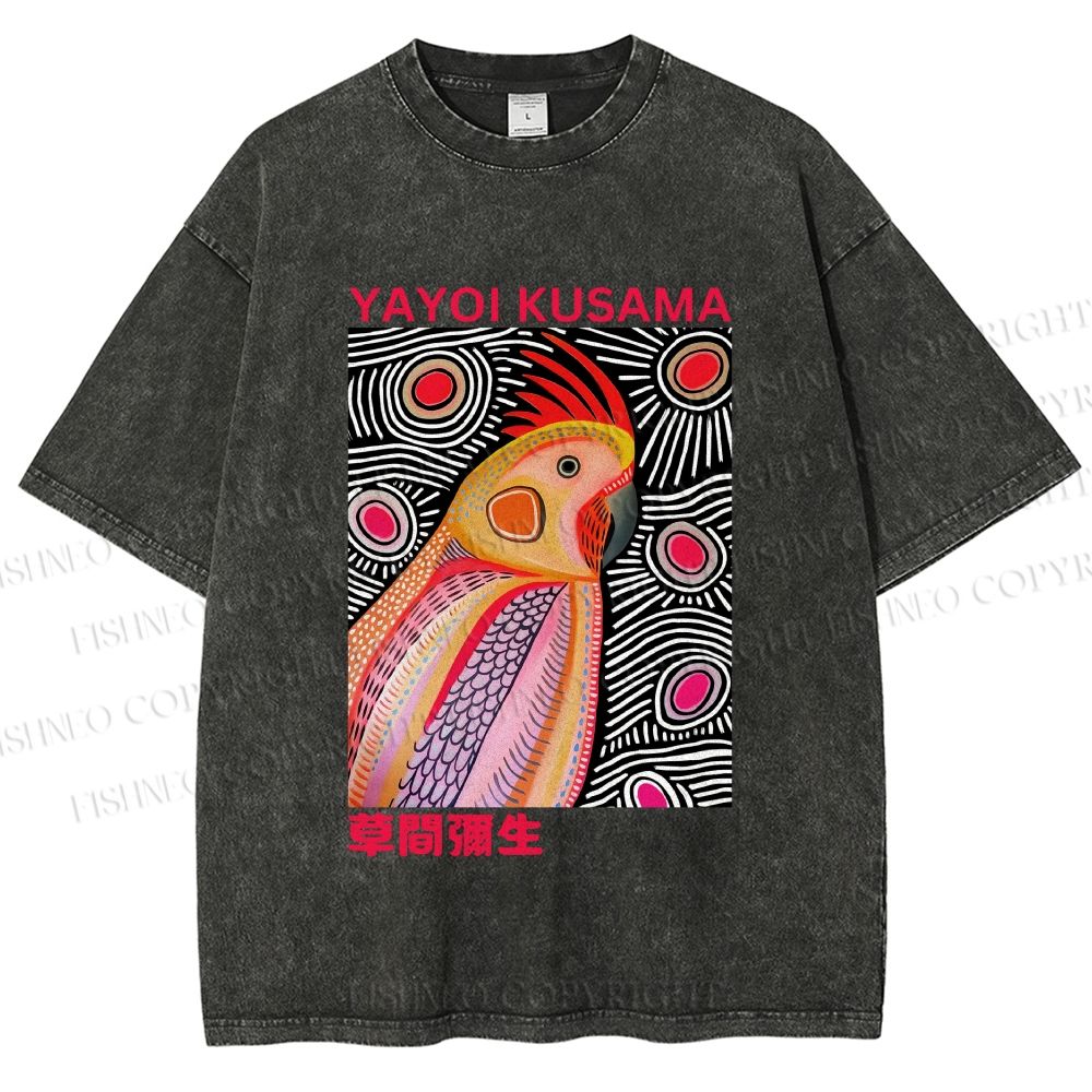 Unisex Yayoi Kusama Parrot Printed Washed Tee