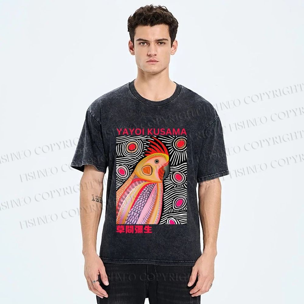 Unisex Yayoi Kusama Parrot Printed Washed Tee