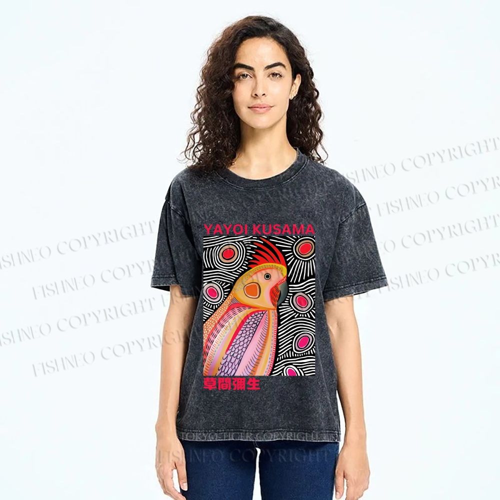 Unisex Yayoi Kusama Parrot Printed Washed Tee