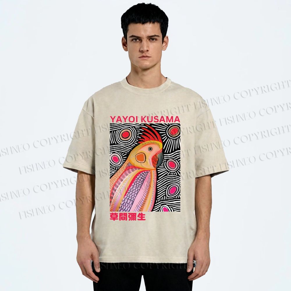 Unisex Yayoi Kusama Parrot Printed Washed Tee
