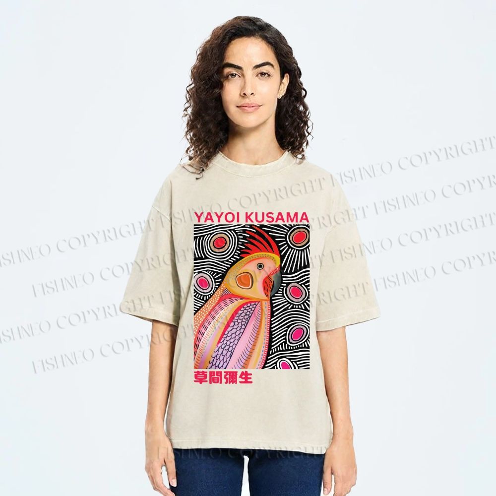 Unisex Yayoi Kusama Parrot Printed Washed Tee