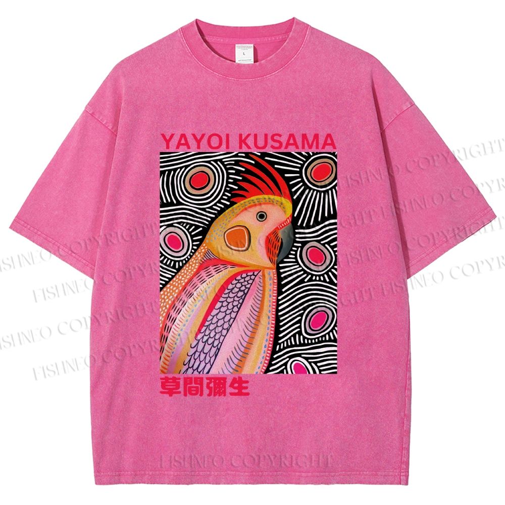 Unisex Yayoi Kusama Parrot Printed Washed Tee