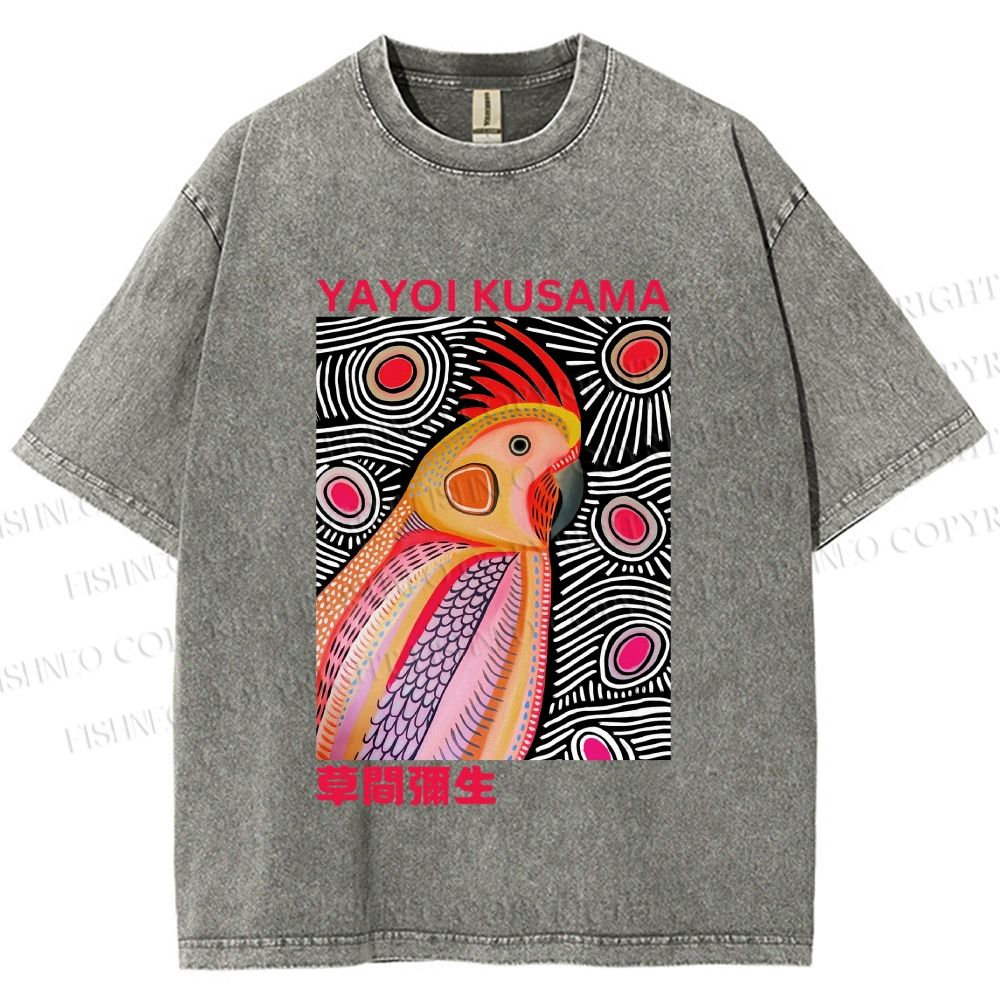 Unisex Yayoi Kusama Parrot Printed Washed Tee